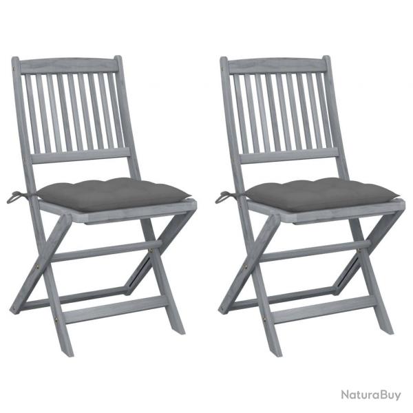 Chaises pliables d'extrieur lot de 2 et coussins Bois d'acacia