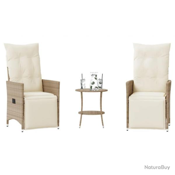 Ensemble de bistro 3 pcs avec coussins beige rsine tresse