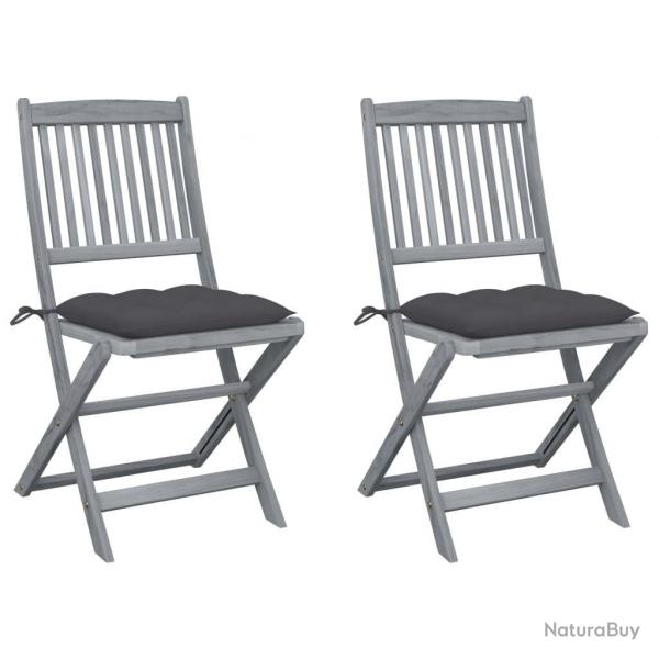 Chaises pliables d'extrieur lot de 2 et coussins Bois d'acacia