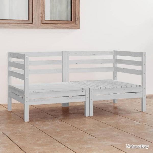 Canap  2 places de jardin Blanc Bois de pin solide