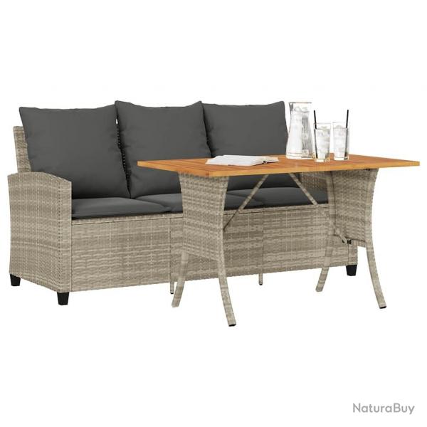 Canap de jardin 3places coussins et table gris clair polyrotin
