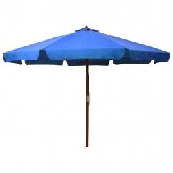 Parasol d'extérieur avec mât en bois 330 cm Bleu azuré
