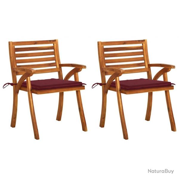 Chaises  manger de jardin avec coussins lot de 2 Acacia massif