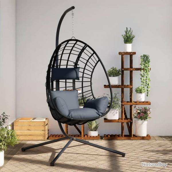 Chaise suspendue oeuf support anthracite rotin et acier