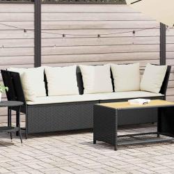 Canapé de jardin avec coussins Noir Résine tressée