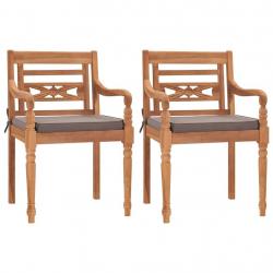 Chaises Batavia lot de 2 avec coussins gris foncé Bois de teck