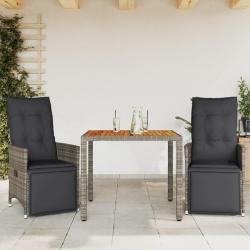 Ensemble de bistro de jardin 3 pcs coussins gris poly rotin