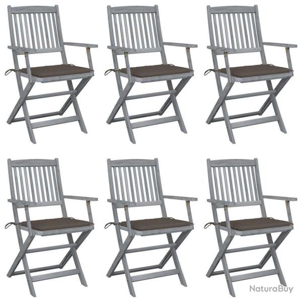 Chaises pliables d'extrieur lot de 6 et coussins Bois d'acacia