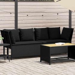 Canapé de jardin avec coussins Noir Résine tressée