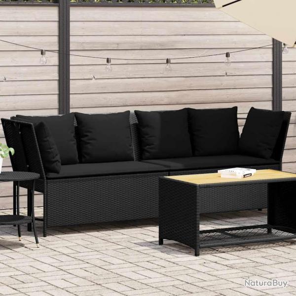 Canap de jardin avec coussins Noir Rsine tresse