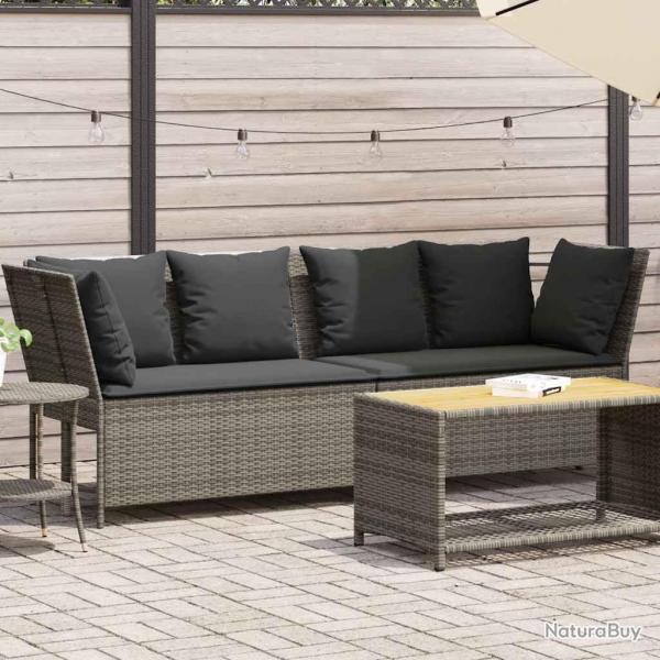 Canap de jardin avec coussins Gris Rsine tresse