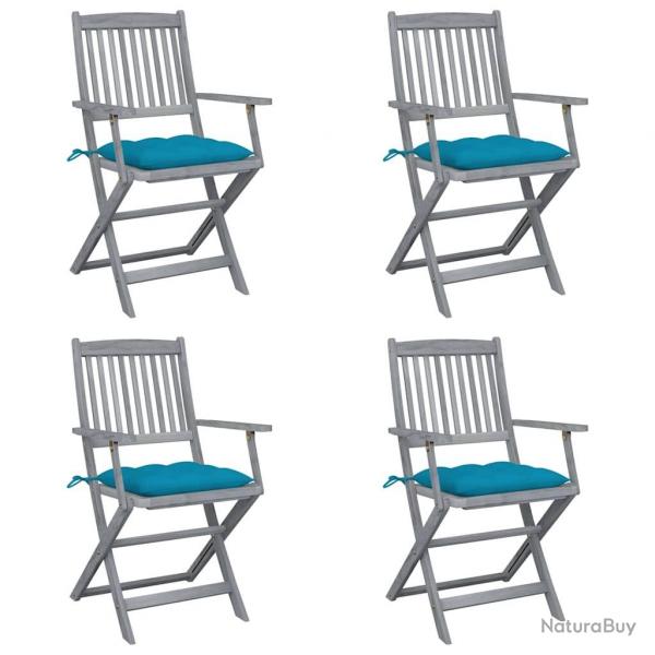 Chaises pliables d'extrieur lot de 4 et coussins Bois d'acacia