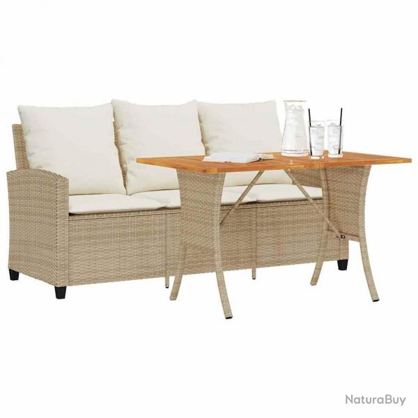 Canap de jardin 3 places coussins table beige rsine tresse