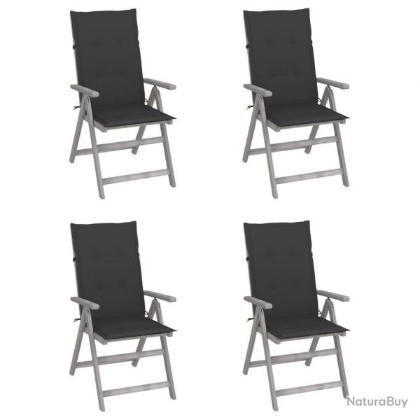 Chaises inclinables de jardin lot de 4 et coussins Bois acacia