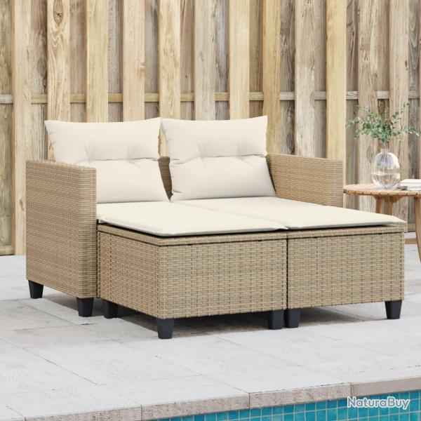Canap de jardin 2 places avec tabourets beige rsine tresse