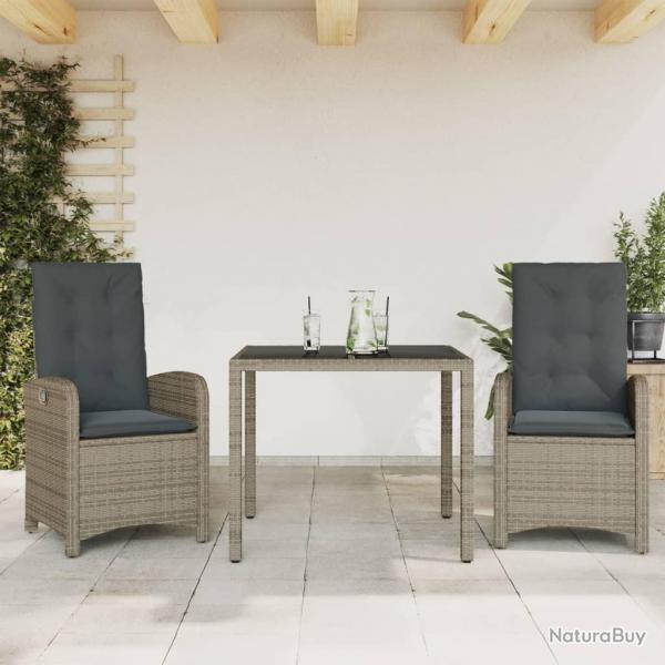 Ensemble  manger de jardin 3 pcs coussins gris rsine tresse