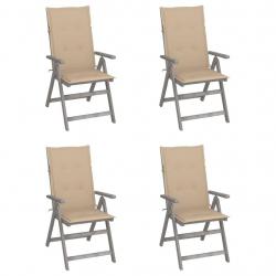 Chaises inclinables de jardin lot de 4 et coussins Bois acacia