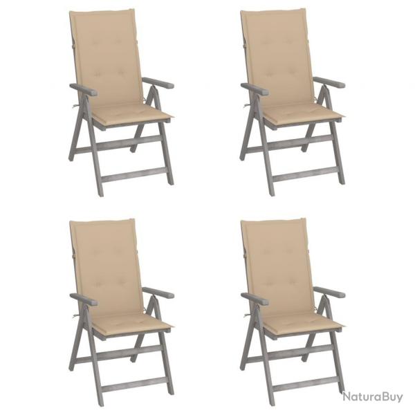 Chaises inclinables de jardin lot de 4 et coussins Bois acacia
