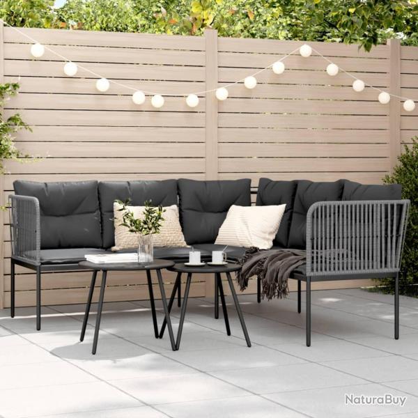 Canap de jardin avec coussins forme de L noir acier textilne