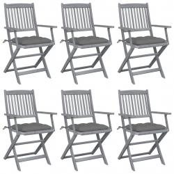Chaises pliables d'extérieur lot de 6 et coussins Bois d'acacia
