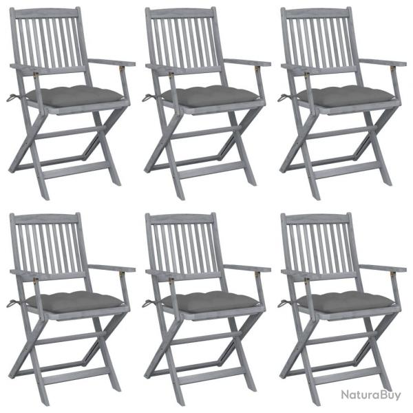 Chaises pliables d'extrieur lot de 6 et coussins Bois d'acacia