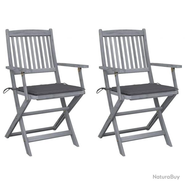 Chaises pliables d'extrieur lot de 2 et coussins Bois d'acacia