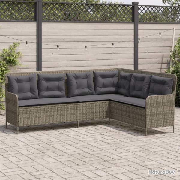 Canap de jardin avec coussins forme de L gris rsine tresse