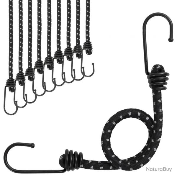 Cordes lastiques avec bandes rflchissantes et crochets 10pcs