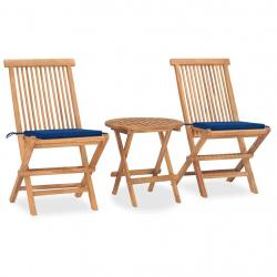 Ensemble à manger d'extérieur pliable avec coussin 3 pcs Teck