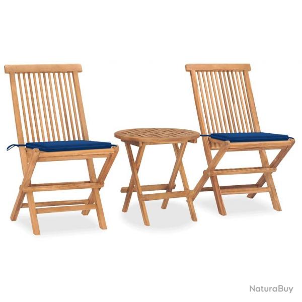 Ensemble  manger d'extrieur pliable avec coussin 3 pcs Teck