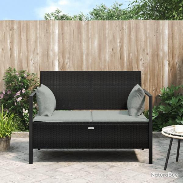 Banc de Jardin  2 Places avec Coussins Noir Rsine Tresse