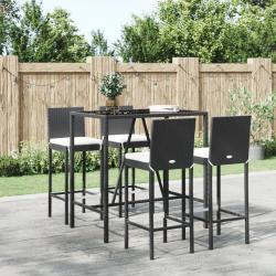 Ensemble de bar de jardin 5 pcs avec coussins noir poly rotin