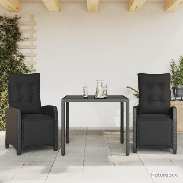 Ensemble  manger de jardin avec coussins 3 pcs Noir