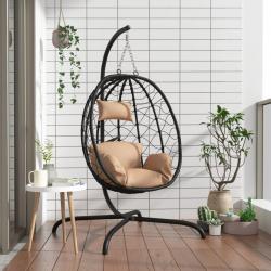 Chaise suspendue en forme d'oeuf avec coussin taupe