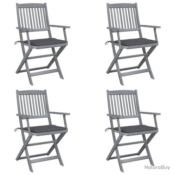 Chaises pliables d'extrieur lot de 4 et coussins Bois d'acacia