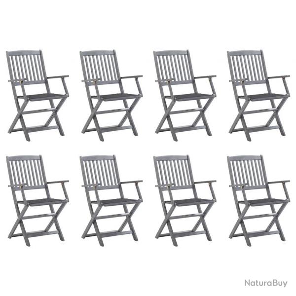 Chaises pliables d'extrieur lot de 8 et coussins Bois d'acacia
