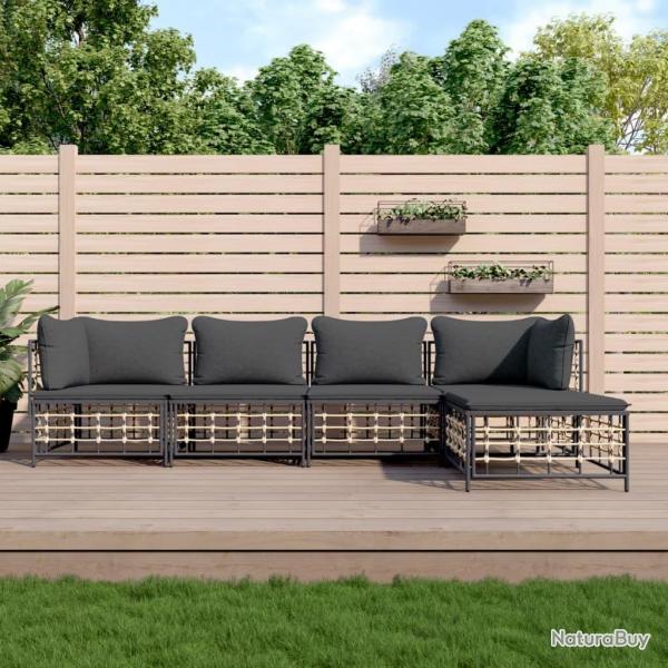Salon de jardin 5 pcs avec coussins anthracite rsine tresse
