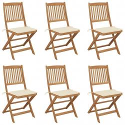 Chaises pliables de jardin lot de 6 avec coussins Bois d'acacia