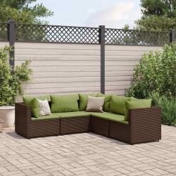 Salon de jardin 5 pcs avec coussins Marron Résine tressée