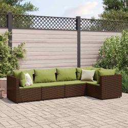 Salon de jardin 5 pcs avec coussins Marron Résine tressée