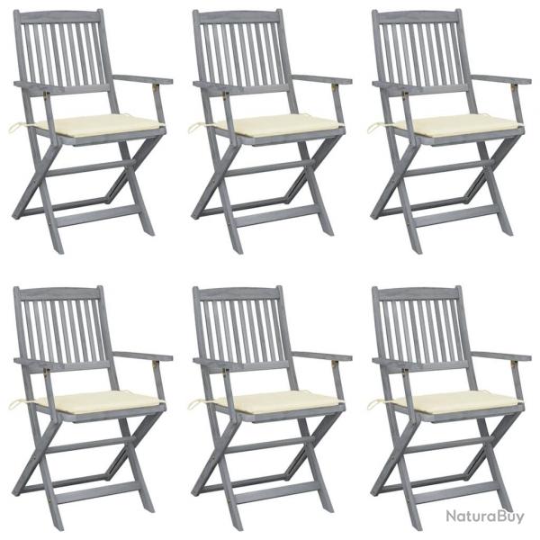 Chaises pliables d'extrieur lot de 6 et coussins Bois d'acacia