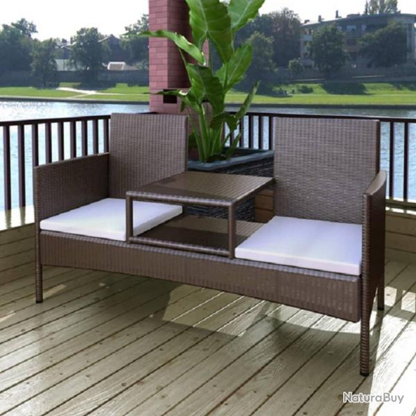 Canap de jardin 2 places et table  th Rsine tresse Marron
