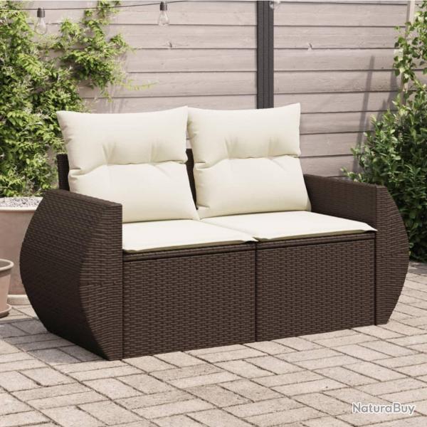 Canap de jardin avec coussins 2 places marron rsine tresse