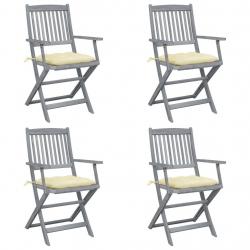 Chaises pliables d'extérieur lot de 4 et coussins Bois d'acacia