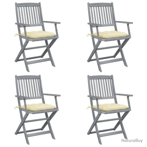 Chaises pliables d'extrieur lot de 4 et coussins Bois d'acacia