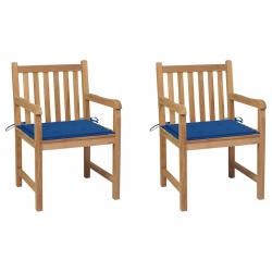 Chaises de jardin lot de 2 avec coussins bleu royal Teck massif