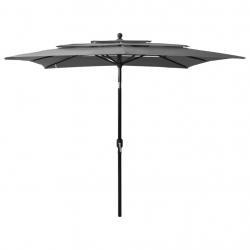 Parasol de jardin à 3 niveaux avec mât en aluminium anthracite