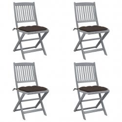 Chaises pliables d'extérieur lot de 4 et coussins Bois d'acacia