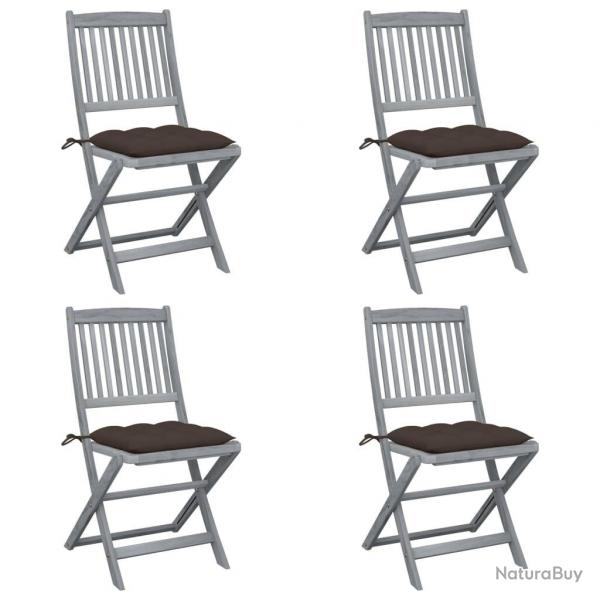 Chaises pliables d'extrieur lot de 4 et coussins Bois d'acacia
