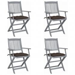 Chaises pliables d'extérieur lot de 4 et coussins Bois d'acacia
